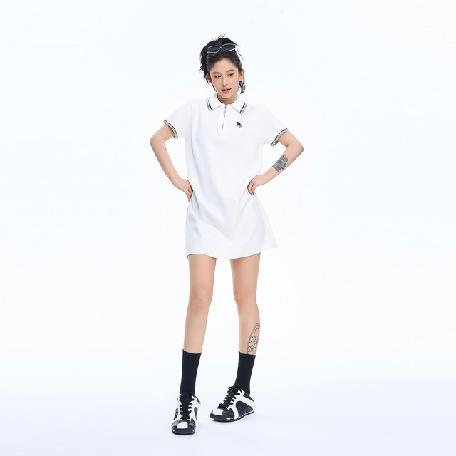 Wu Tongtong embroidered polo collar short-sleeved knitted dress for women in summer new Korean casual loose slim skirt