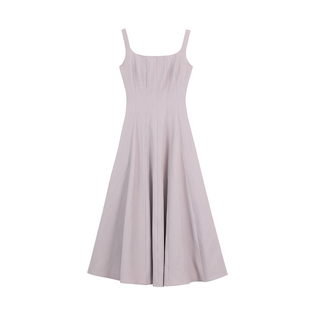 Pleasant French Sleeveless Square Neck Vest Dress Women's Summer Temperament Slim Waist Purple Long Skirt