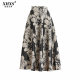 New summer trendy skirt printed with high waist slim big umbrella skirt retro mid-length over-knee women's skirt