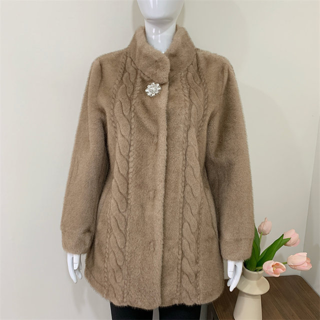 Mom's autumn and winter clothing thickened mink fur all-in-one coat middle-aged and elderly women's noble mid-length fur coat