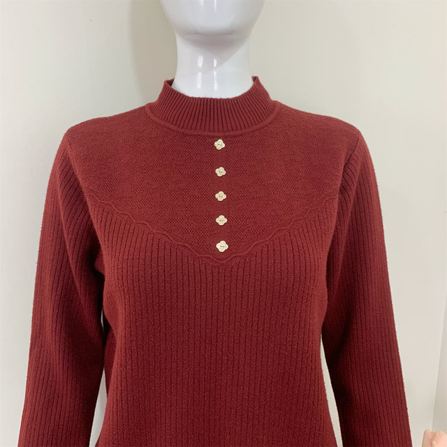 Mother's year of birth year autumn and winter clothing plus velvet thickened bottoming shirt middle-aged and elderly women's inner layer sweater red New Year's tops