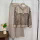 Mom's autumn casual sportswear suit 2025 new middle-aged and elderly women's spring and autumn striped sweatshirt knitted two-piece set