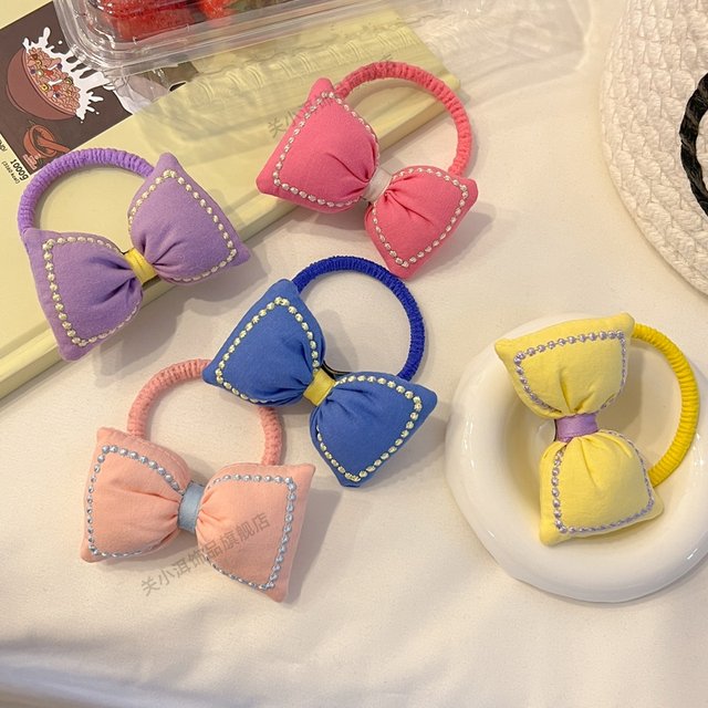 Candy color new style girl rope cute princess elastic headdress high rubber band ponytail bow hair ring
