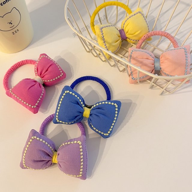 Candy color new style girl rope cute princess elastic headdress high rubber band ponytail bow hair ring
