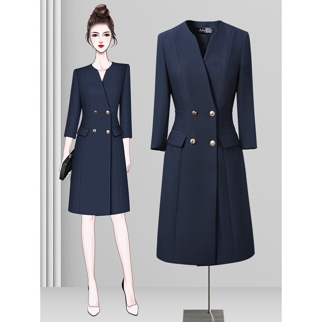 Professional dress high-end women's clothing, three-quarter sleeves, collarless fashion temperament, OL commuting work clothes for women in spring and autumn new style
