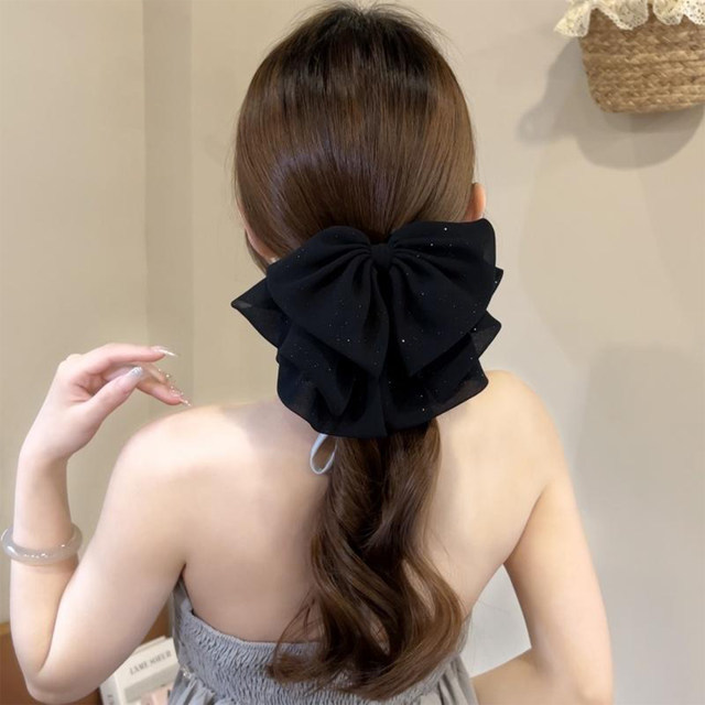 French temperament starry baby's breath bow clip headband 2025 new style light luxury style high-end back head hair clip for women