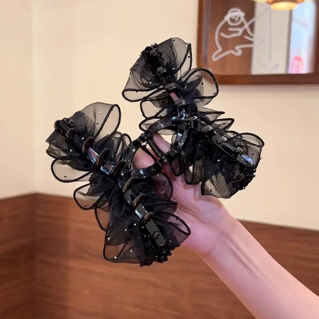 Save the flat head, high-end plump back head grabber 2025 new high-end mesh black cloud hairpin