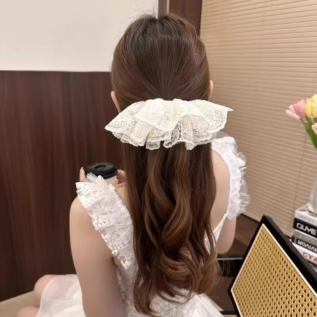 Double-layer skirt lace hair ring large intestine French white large-size girl's heart lace head floral hair accessories low ponytail head rope