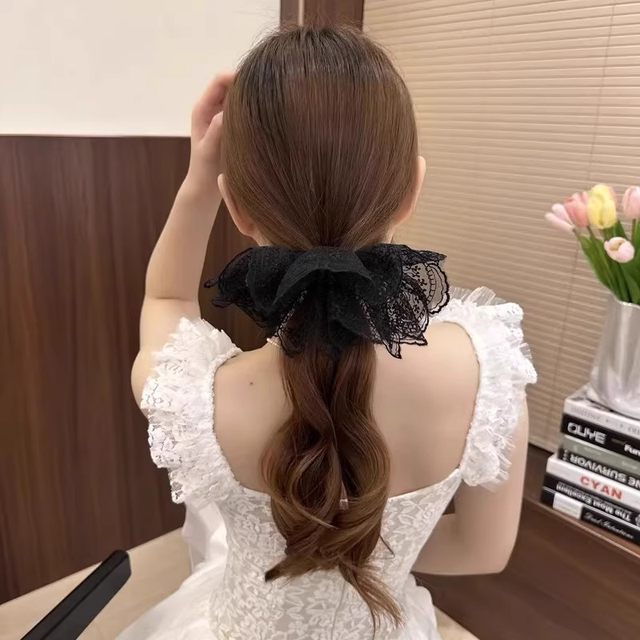 Double-layer skirt lace hair ring large intestine French white large-size girl's heart lace head floral hair accessories low ponytail head rope