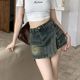 Retro washable and antique denim skirt women's summer hot girl high waist slim A-line skirt short skirt
