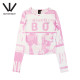 BOY BY BOY trendy brand women's spring and summer mesh long sleeve European and American style printed slim sexy top T-shirt