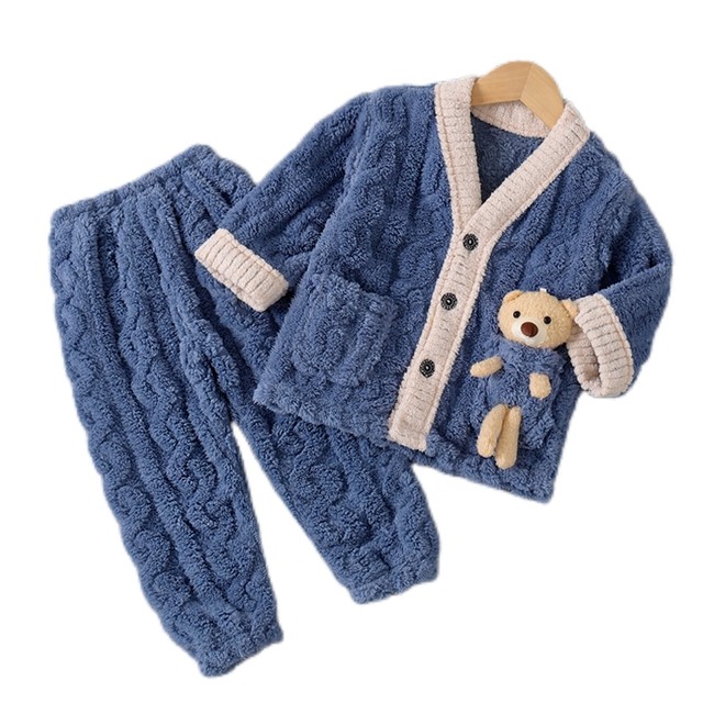 Boys' Coral Fleece Pajamas Autumn and Winter Boys Girls Baby Thickened Winter Suits Children's Flannel Home Clothes