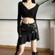 Goddess retro splicing irregular skirt autumn and winter new high-waisted slim old PU leather a-line short skirt for women