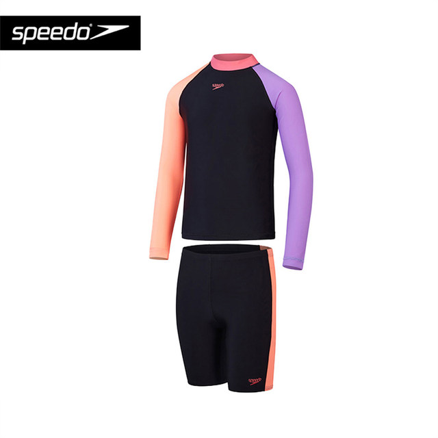 Speedo/Speedo Children's Split Swimsuit Girls' Sun Protection and Anti-Chlorine Long Sleeve Sun Protection and Knee Swim Trunk Set