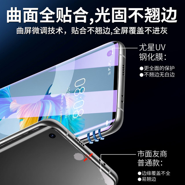 Suitable for Huawei mate40 tempered film uv full glue mate40pro mobile film mate40e curved surface mate40pro + anti-peeping film mate40epro protection 40rs Porsche hydrogel film