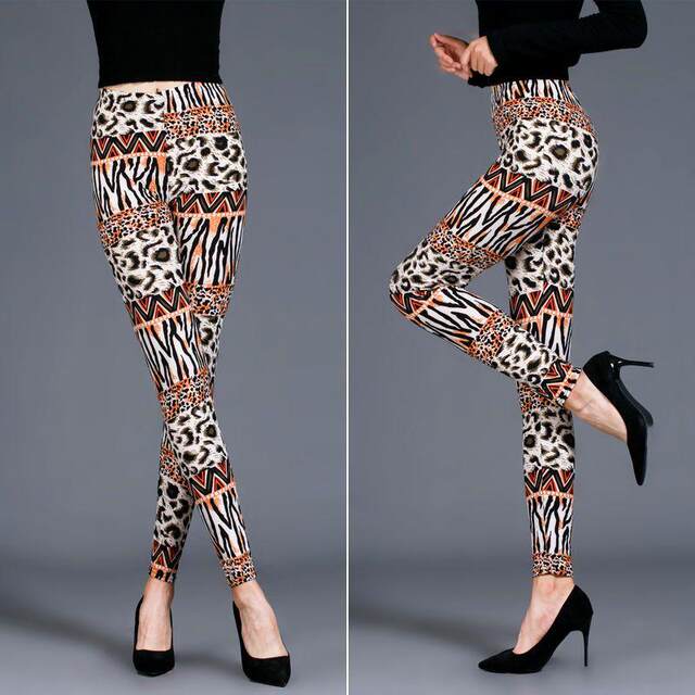 Spring and Autumn Leggings for Outer Wear Graffiti Sexy Leopard Print Women's Pants Elastic Trousers Thin Nine-Point Pants Large Size Trendy