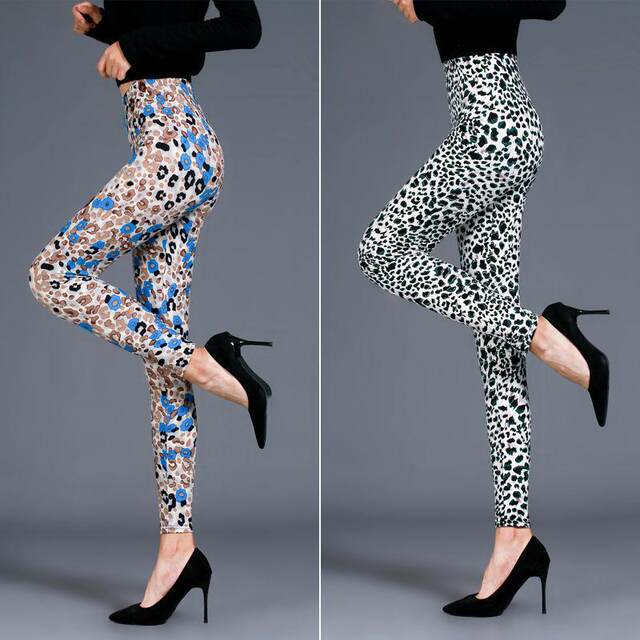 Spring and Autumn Leggings for Outer Wear Graffiti Sexy Leopard Print Women's Pants Elastic Trousers Thin Nine-Point Pants Large Size Trendy