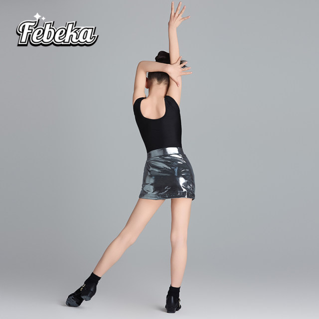 Feibeika 2025 summer new children's Latin dance costumes practice clothes dance clothes performance clothes short-sleeved hip-pack skirt