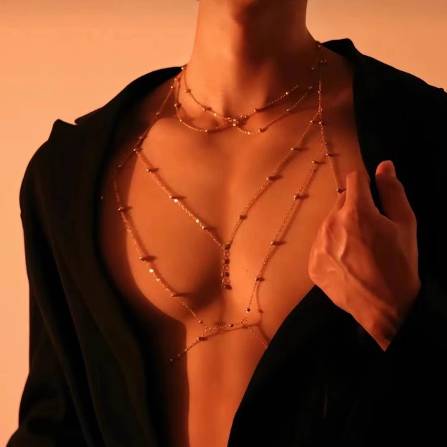 Chest chain men's body chain large size sex sexy high-end collar necklace decorative chain couple waist chain boy