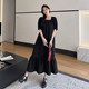 Large size women's vacation style cool and fat girl looks slim and not wrinkled cotton linen square collar summer new loose short-sleeved dress