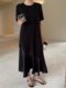 French retro casual slim and age-reducing long T-shirt skirt solid color round neck irregular skirt short sleeve dress trendy