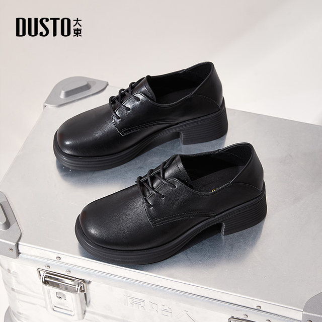 Dadong Oxford Women's Shoes 2025 Autumn New Fashionable Coarse Heel Medium Heel Round Head Lace Solid Color Q0013