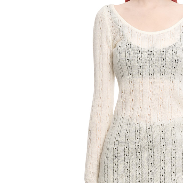 BM sweater women's 2025 new winter round neck hollow pure and sexy hot girl slim and long sleeve knitted base shirt
