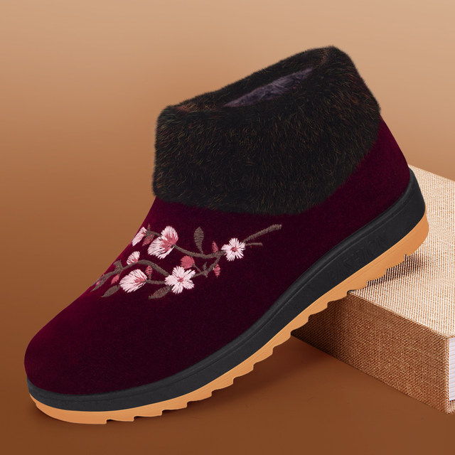 Cotton shoes women's winter plus velvet old Beijing cloth shoes and warm -off, warm autumn and winter middle -aged elderly grandma soft bottom mother shoes