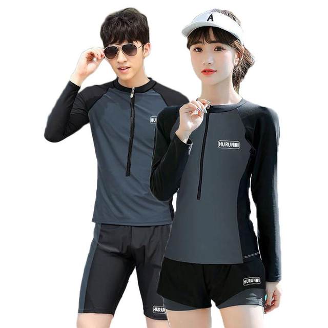 Swimsuits, women, couples, conservative split skirt, long-sleeved slim beginners, diving suits, exercise, quick-drying students, sun protection
