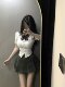 Summer jk uniform waist shirt women's top short-sleeved college style slim white shirt hot girl skirt suit

