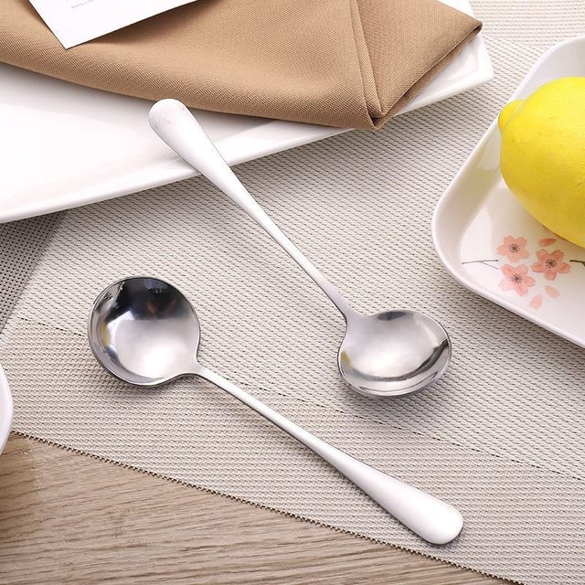 Thickened stainless steel spoon, fruit spoon, watermelon spoon, adult and children's spoon, eating spoon, medium long handle household spoon