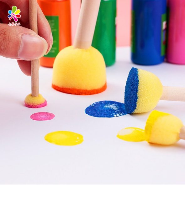Children's art materials DIY rubbing round sponge stick painting pigment graffiti tool mushroom head seal