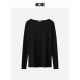 440ME Women's Clothing New Autumn Classic Black Elegant Small One-Line Collar Top Slim Base Long Sleeve T-shirt