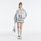 Guukahero light gray stitching satin stand -up collar collar female disassembly bow, stylish loose and versatile jacket