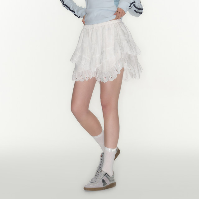 
GUUKAHERO white hollow lace skirt for women 2025 summer new irregular A-line cake skirt pants