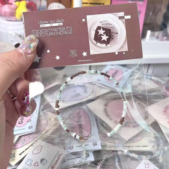 Original necklace transparent beads handmade ins black pink stars reflective macaron children's fun color beads ins style