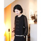 Fengzhu high-end black lace spliced ​​round neck long-sleeved shirt 2025 spring and summer new women's chiffon shirt top