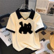 Large size polo shirt, front shoulder pure cotton short-sleeved T-shirt for women in summer, slightly fat mm fashionable and versatile slim short top
