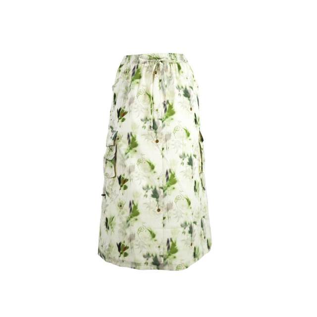 PATAVINITY printed elastic waist skirt for women in spring and autumn style, versatile, fresh and age-reducing elegant mid-length skirt
