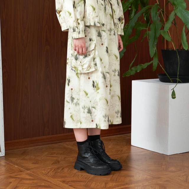 PATAVINITY printed elastic waist skirt for women in spring and autumn style, versatile, fresh and age-reducing elegant mid-length skirt
