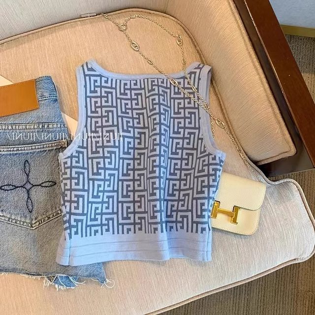 Outlet! Brand discount 2024 summer new style knitted jacquard zipper camisole short top