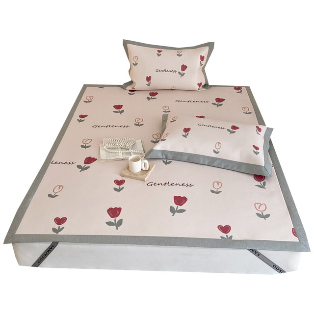 
Category A maternal and infant grade summer small fresh ice silk mat three-piece set air-conditioned soft mat bed sheet washable and foldable