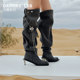 Jennie's daily version DAPHNELAB sugar cube metal high heel over-knee boots American western trouser boots women