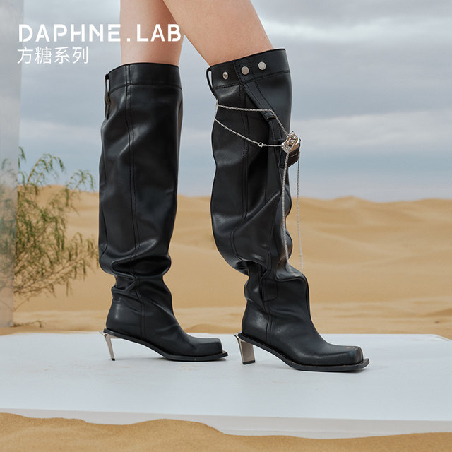 Jennie's daily version DAPHNELAB sugar cube metal high heel over-knee boots American western trouser boots women