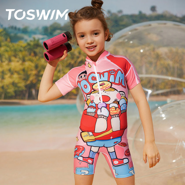 TOSWIM swimsuit girls, boys, small middle school children's sunscreen girls swimwear, foreign baby swimsuit
