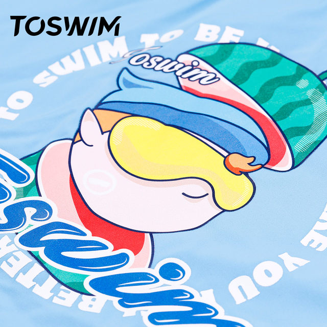 TOSWIM swimsuit boys split long -sleeved warm men's middle school children sunscreen fast dry swimming trunks cute swimsuit
