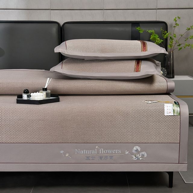 Category A maternal and infant thickened ice silk rattan mat three-piece set flat-laying mat strapped summer washable folding cooling mat