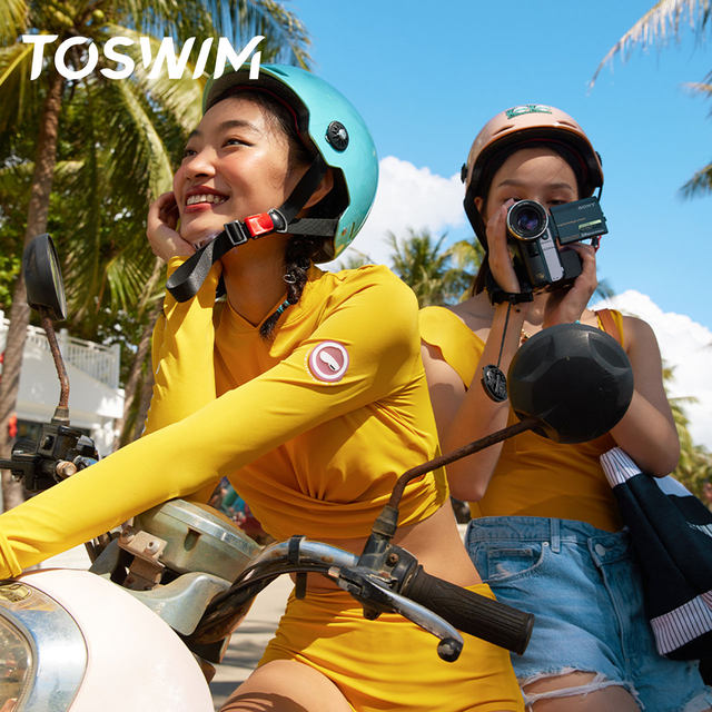 TOSWIM swimwear split two -piece swimsuit girl Xia high -waist triangle covering the belly is thin and conservative fashion seaside vacation
