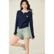 Basic House/Baijiahao Tiansi Fake Two-Piece Sweater Spring New Line Striped Spliced ​​Short Top
