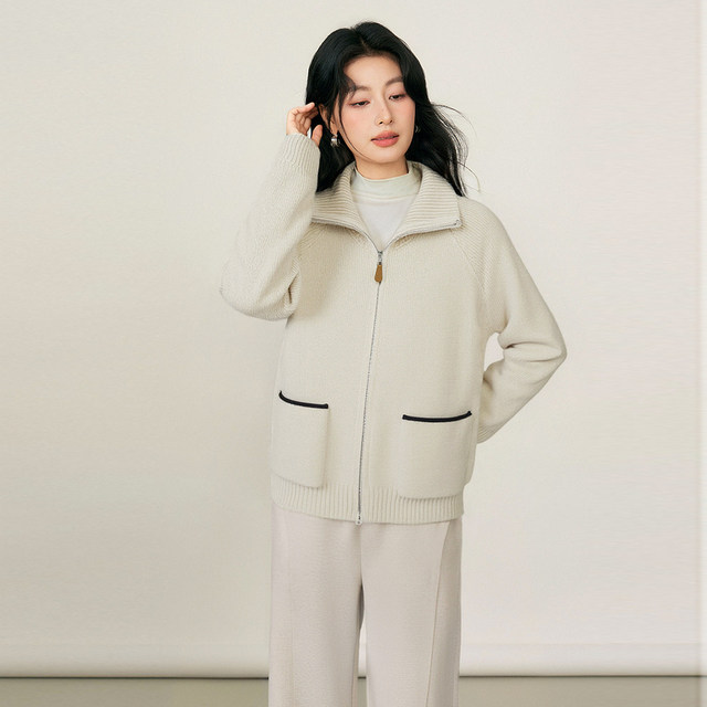 Basic House/Baijiahao lazy style lapel zipper sweater spring women's popular raglan sleeve cardigan jacket